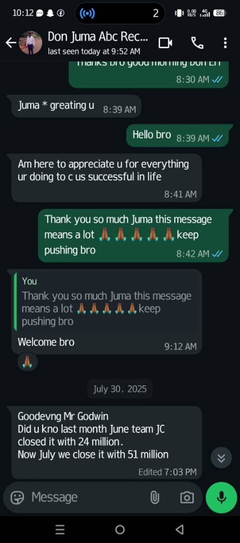 WhatsApp message from client